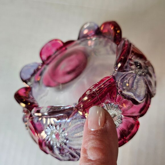 Vintage Westmoreland Glass Pink Lavender Dogwood/Pansy Split Handle - Picture 7 of 8